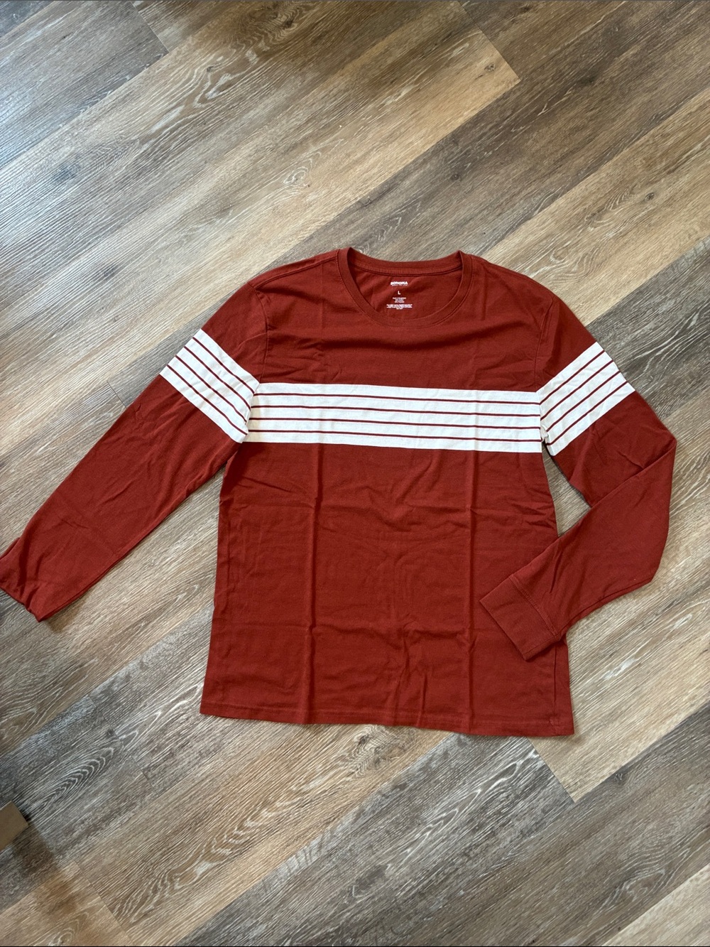 Sonoma Long Sleeve Tee in Rust with White Stripes